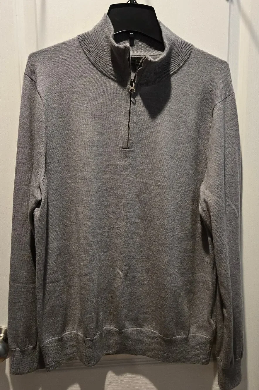 J. Crew Merino wool 1/4 zip mens sz L sweater light gray